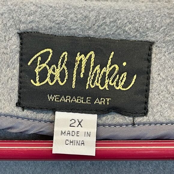 BOB MACKIE Wearable Art Women’s 2X Gray Black Vest Embroidered Full Zip Fleece - Picture 4 of 14